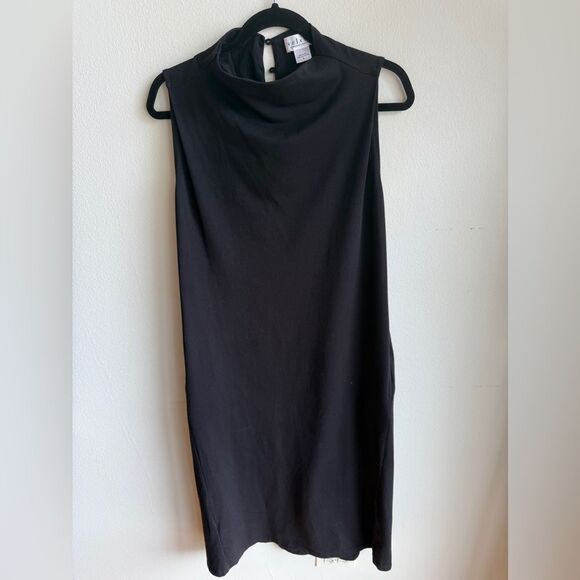 Velvet by Graham & Spencer Black Mock Neck Midi Dress, Anthropologie 100% Cotton - Picture 9 of 12